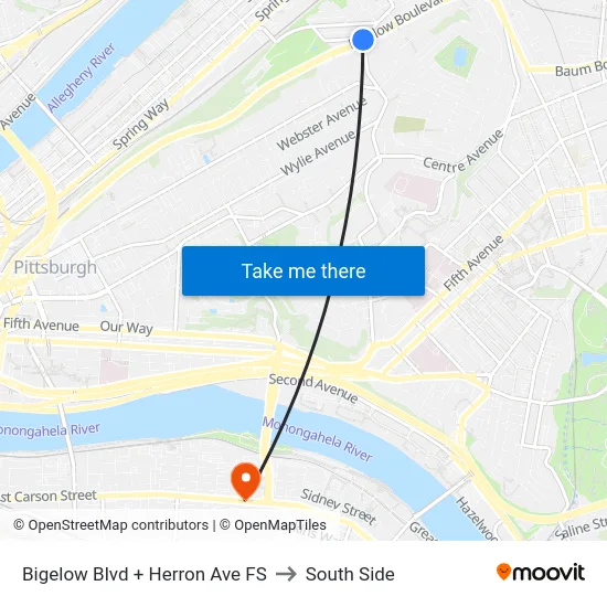 Bigelow Blvd + Herron Ave FS to South Side map