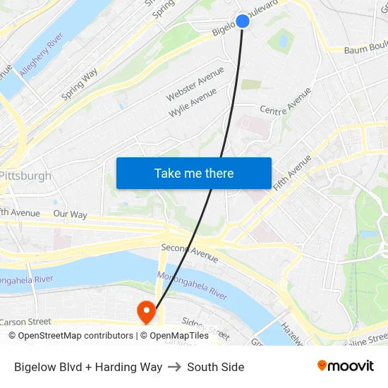 Bigelow Blvd + Harding Way to South Side map