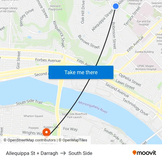 Allequippa St + Darragh to South Side map
