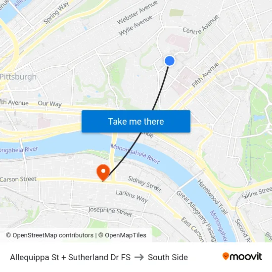 Allequippa St + Sutherland Dr FS to South Side map