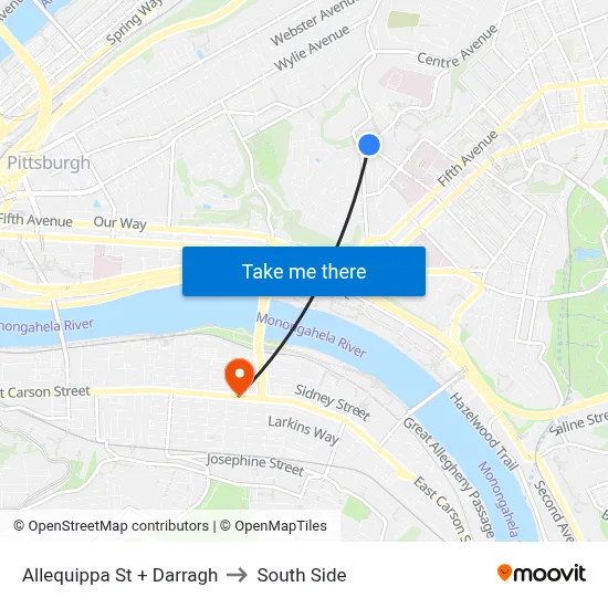 Allequippa St + Darragh to South Side map