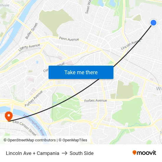 Lincoln Ave + Campania to South Side map