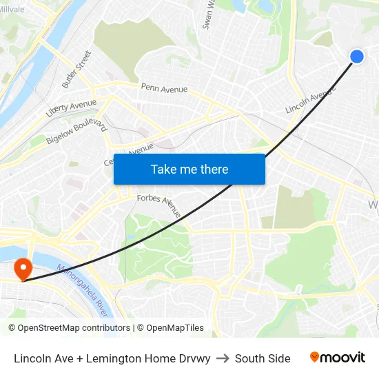 Lincoln Ave + Lemington Home Drvwy to South Side map