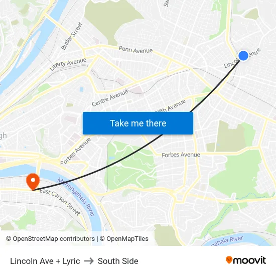 Lincoln Ave + Lyric to South Side map