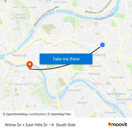 Wilner Dr + East Hills Dr to South Side map