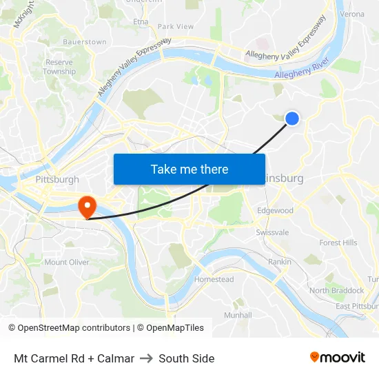 Mt Carmel Rd + Calmar to South Side map