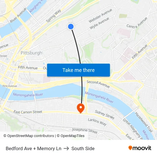 Bedford Ave + Memory Ln to South Side map