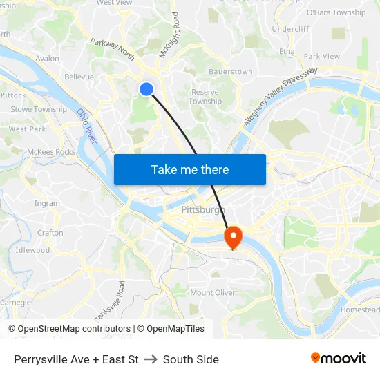 Perrysville Ave + East St to South Side map