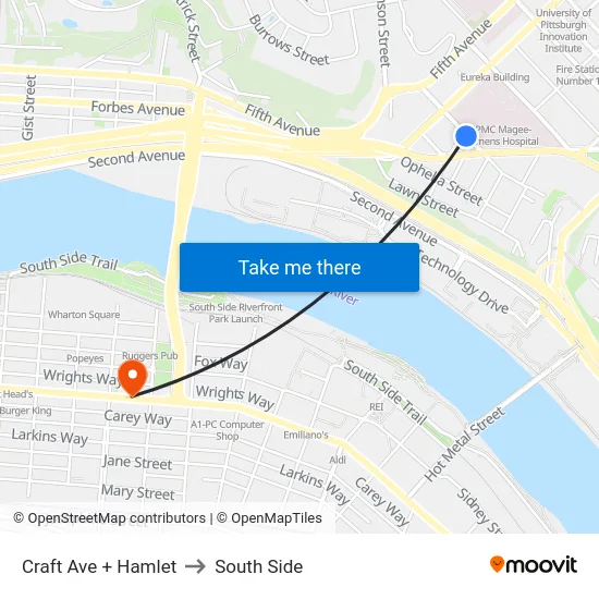 Craft Ave + Hamlet to South Side map