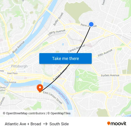Atlantic Ave + Broad to South Side map