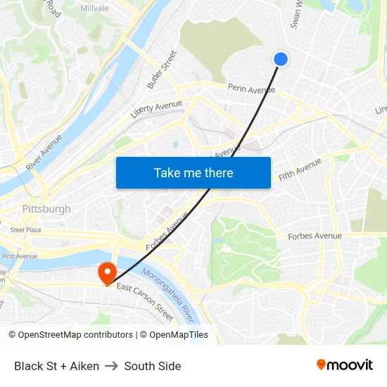 Black St + Aiken to South Side map