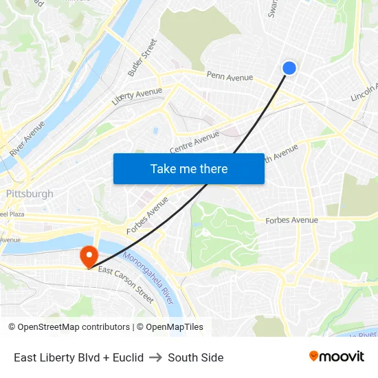 East Liberty Blvd + Euclid to South Side map