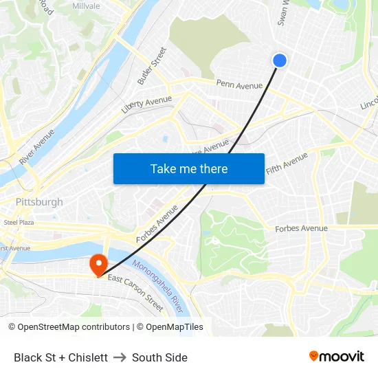Black St + Chislett to South Side map