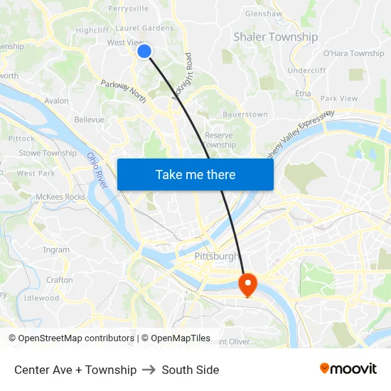 Center Ave + Township to South Side map