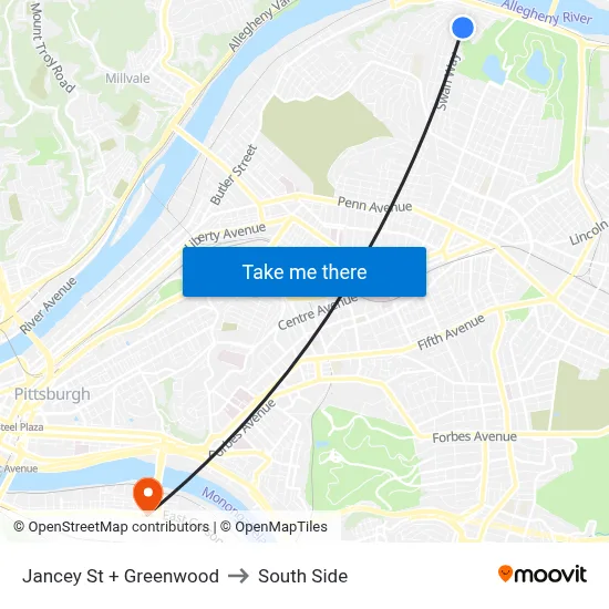 Jancey St + Greenwood to South Side map