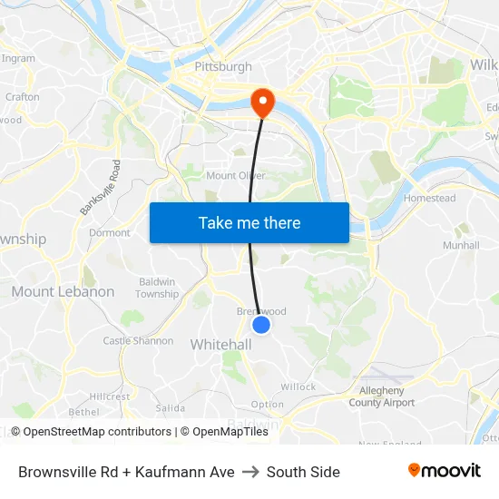 Brownsville Rd + Kaufmann Ave to South Side map