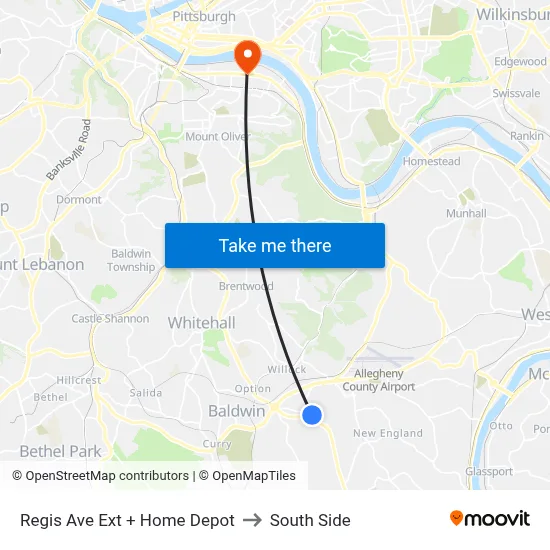 Regis Ave Ext + Home Depot to South Side map