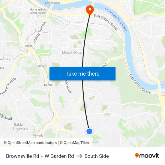Brownsville Rd + W Garden Rd to South Side map
