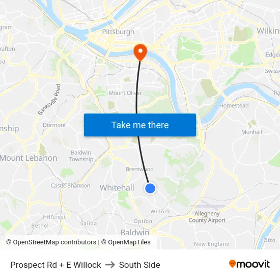Prospect Rd + E Willock to South Side map