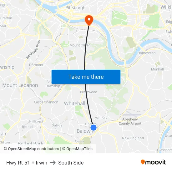 Hwy Rt 51 + Irwin to South Side map
