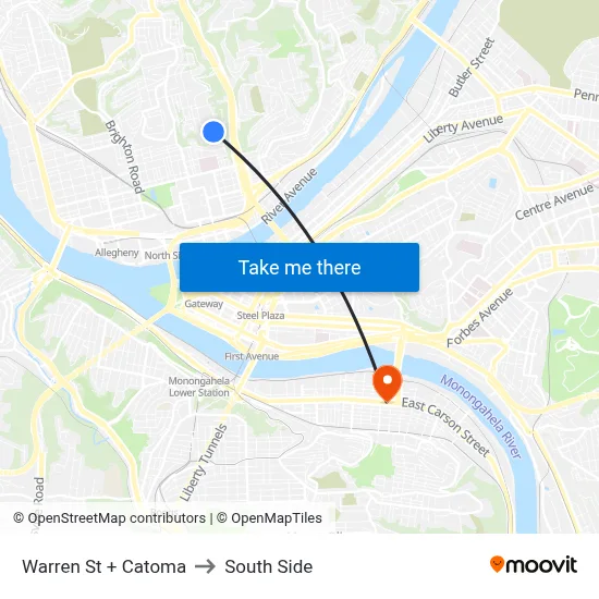 Warren St + Catoma to South Side map