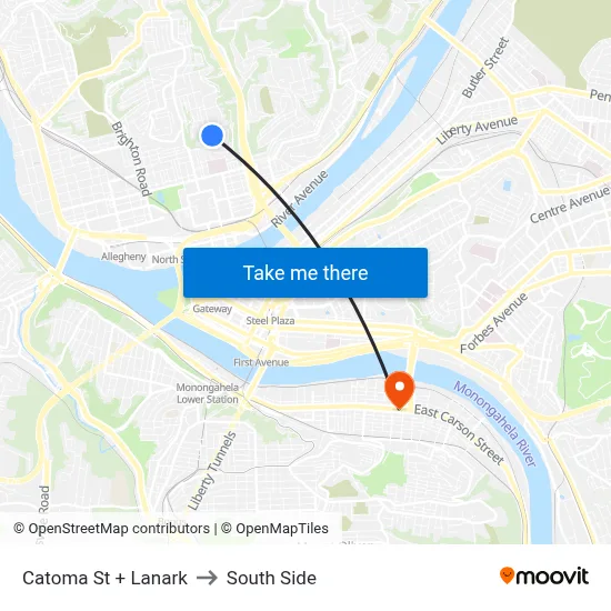 Catoma St + Lanark to South Side map