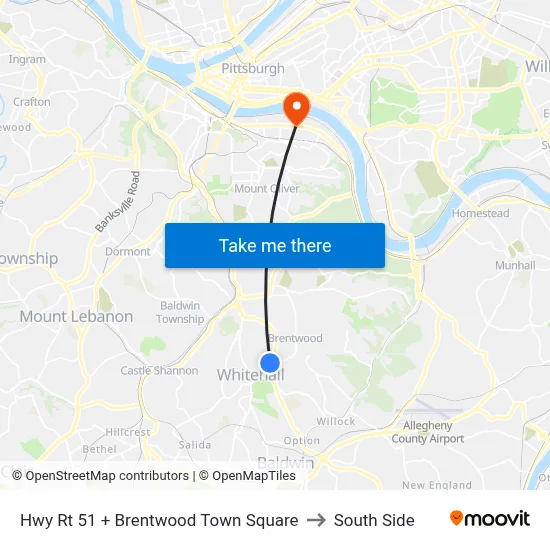 Hwy Rt 51 + Brentwood Town Square to South Side map