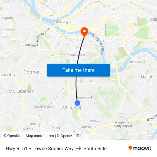 Hwy Rt 51 + Towne Square Way to South Side map