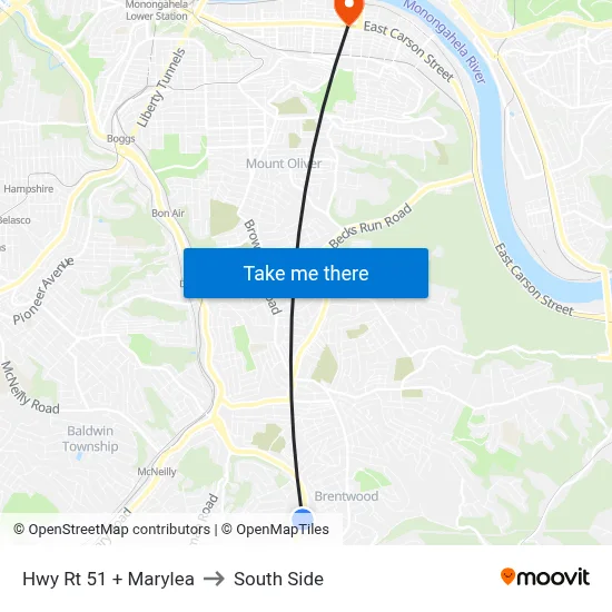 Hwy Rt 51 + Marylea to South Side map
