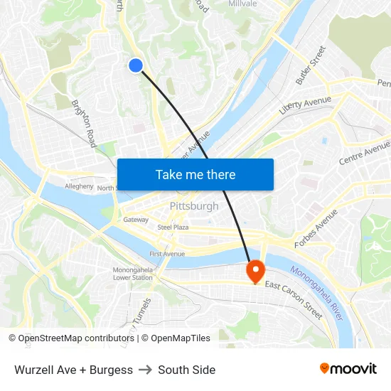 Wurzell Ave + Burgess to South Side map