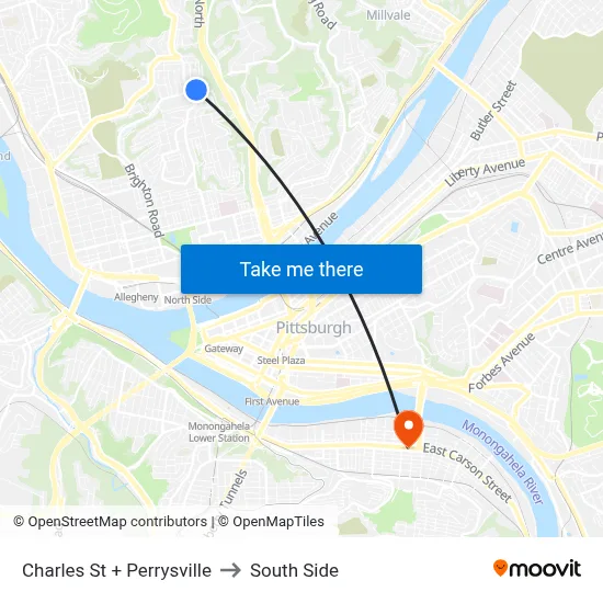 Charles St + Perrysville to South Side map