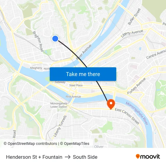 Henderson St + Fountain to South Side map