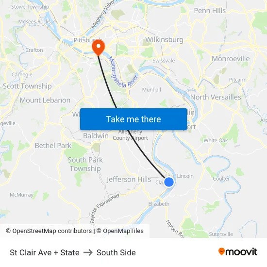 St Clair Ave + State to South Side map