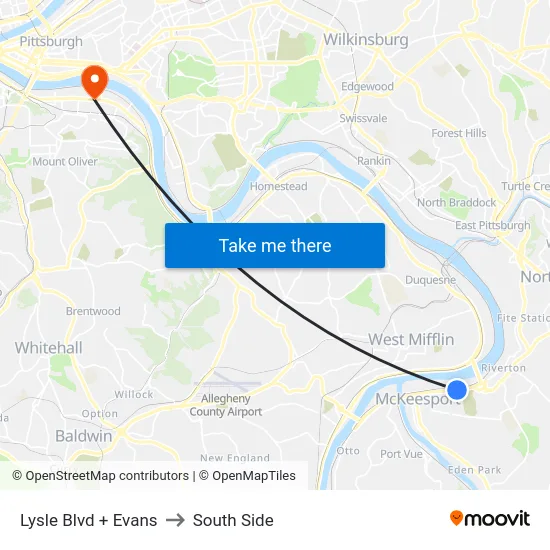 Lysle Blvd + Evans to South Side map
