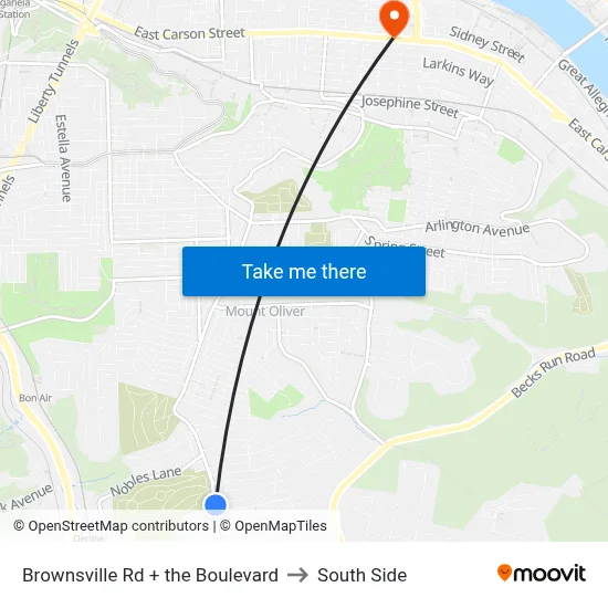 Brownsville Rd + the Boulevard to South Side map