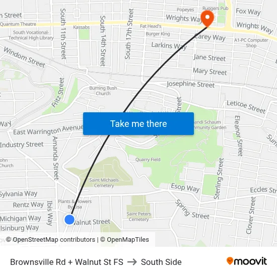 Brownsville Rd + Walnut St FS to South Side map