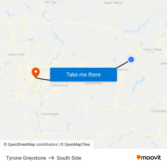 Tyrone Greystone to South Side map