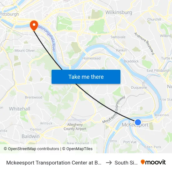 Mckeesport Transportation Center at Bay #2 to South Side map