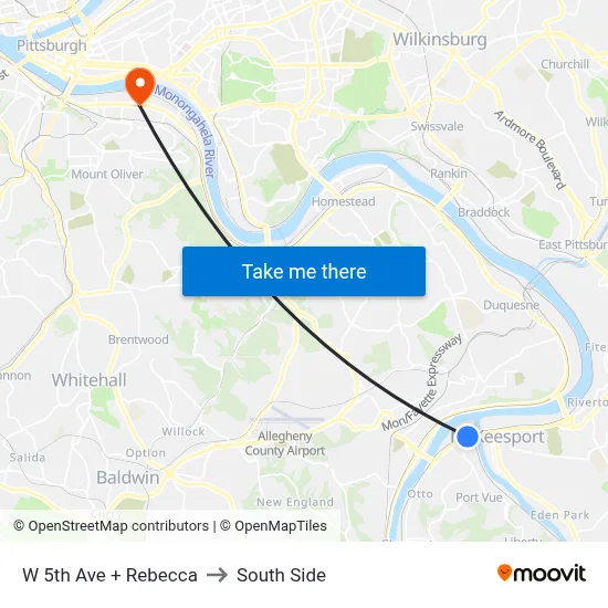 W 5th Ave + Rebecca to South Side map