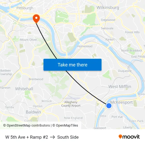 W 5th Ave + Ramp #2 to South Side map
