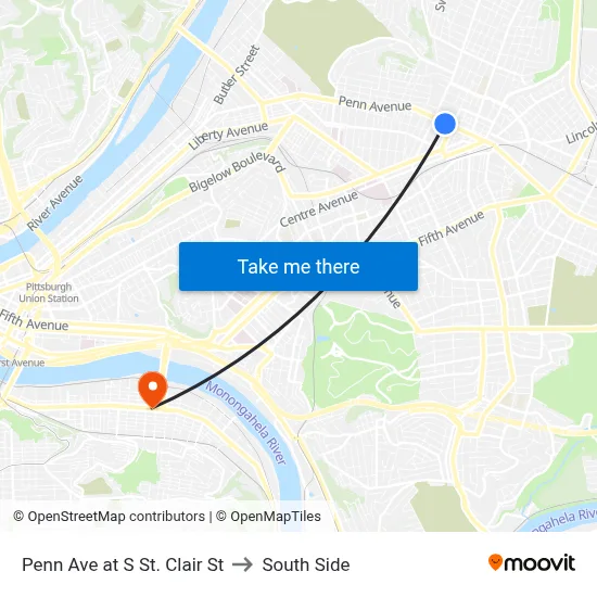 Penn Ave at S St. Clair St to South Side map