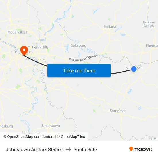 Johnstown Amtrak Station to South Side map