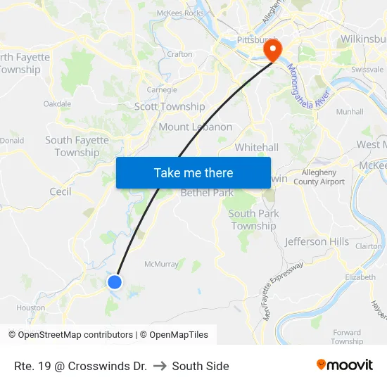 Rte. 19 @ Crosswinds Dr. to South Side map
