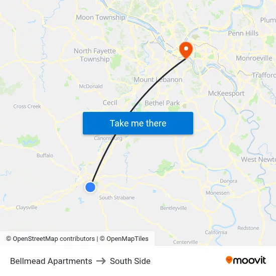 Bellmead Apartments to South Side map