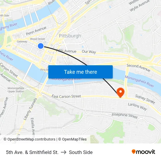 5th Ave. & Smithfield St. to South Side map