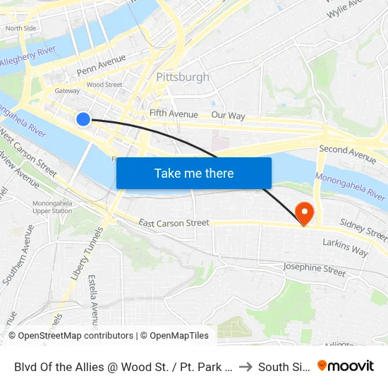 Blvd Of the Allies @ Wood St. / Pt. Park Univ to South Side map