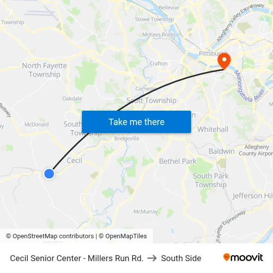 Cecil Senior Center - Millers Run Rd. to South Side map