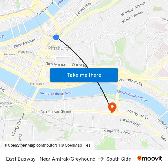 East Busway - Near Amtrak/Greyhound to South Side map