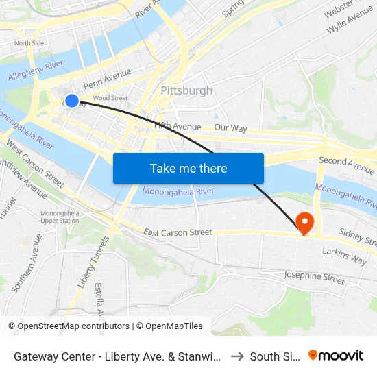 Gateway Center - Liberty Ave. & Stanwix St. to South Side map