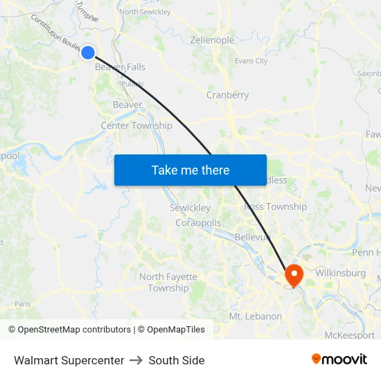 Walmart Supercenter to South Side map